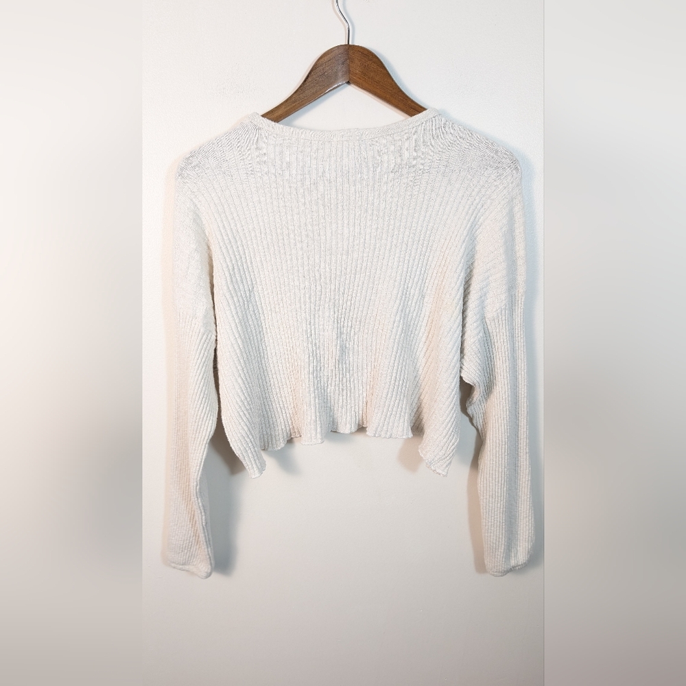 Billabong Beige White Ribbed Knit Cropped Pullover Sweater - Picture 3 of 4